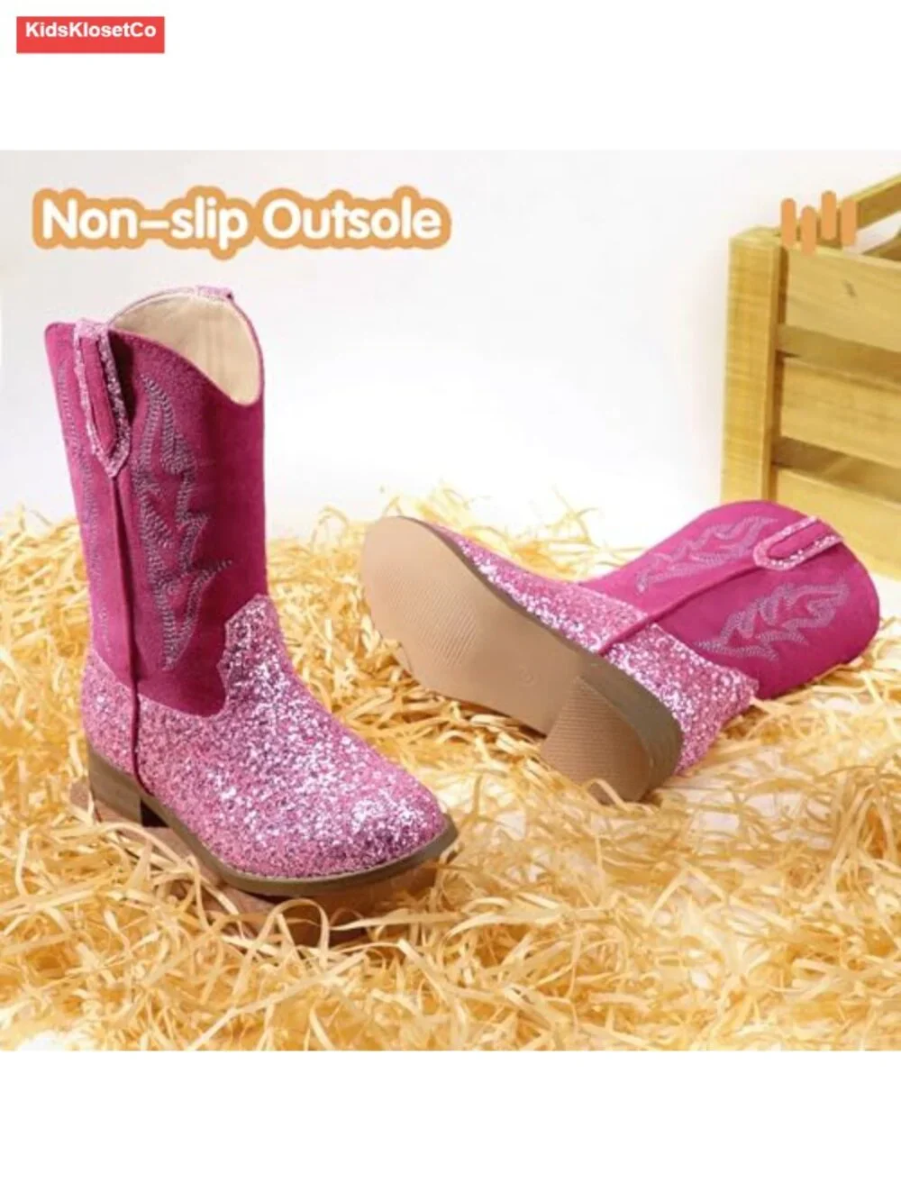 Toddler Girls Cowgirl Boots Mid Calf Western Riding Shoes with Embroidery